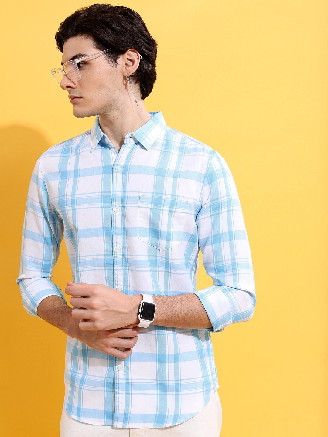 

HIGHLANDER Men Blue Slim Fit Opaque Checked Casual Shirt