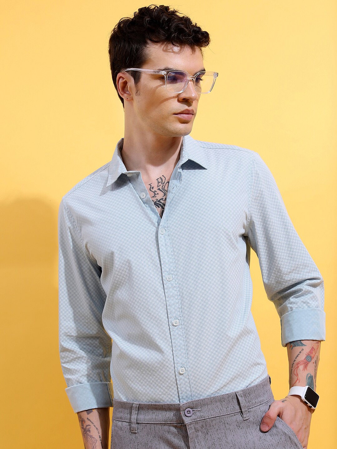 

HIGHLANDER Men Blue Slim Fit Cotton Casual Shirt