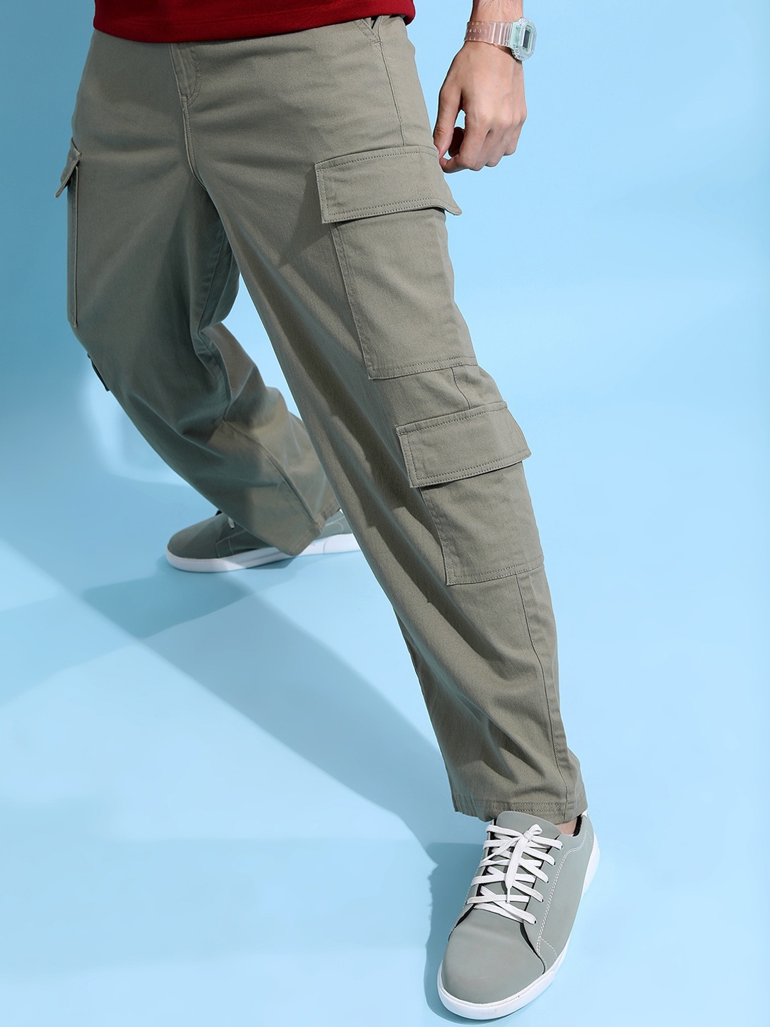 

HIGHLANDER Men High-Rise Drop Crotch Loose Fit Cargo Trouser, Olive