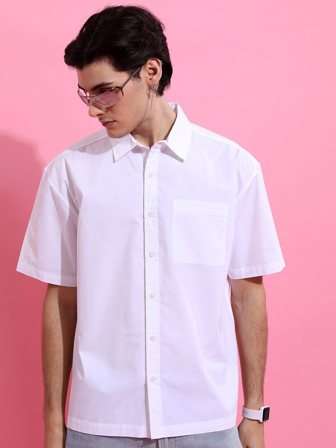 

HIGHLANDER Men Solid Oversized Drop Shoulder Casual Shirt, White