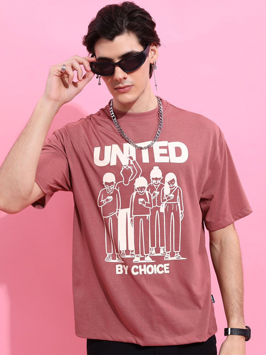 

HIGHLANDER Pink Graphic Printed Oversized T-Shirt