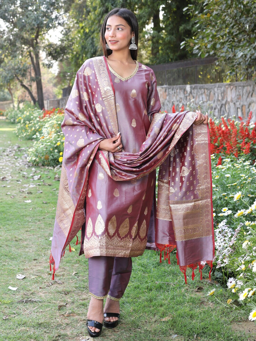 

Chhabra 555 Purple Ethnic Motifs Woven Design Unstitched Dress Material