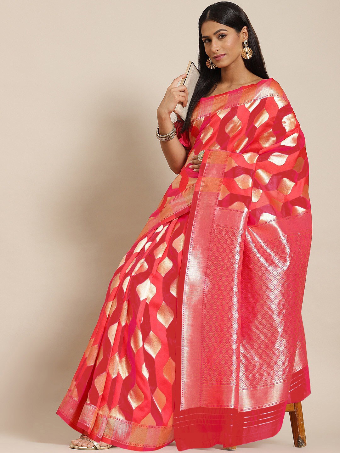 

Chhabra 555 Red Ethnic Motifs Woven Design Zari Banarasi Sarees