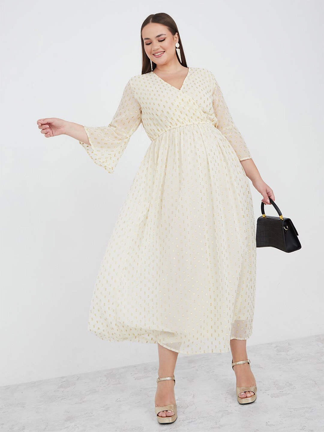 

Styli Plus Size Self Design Empire Midi Dress, White