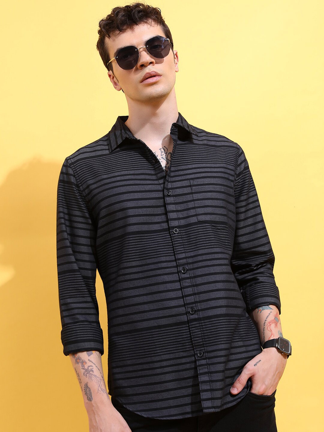 

KETCH Slim Fit Horizontal Striped Casual Shirt, Black