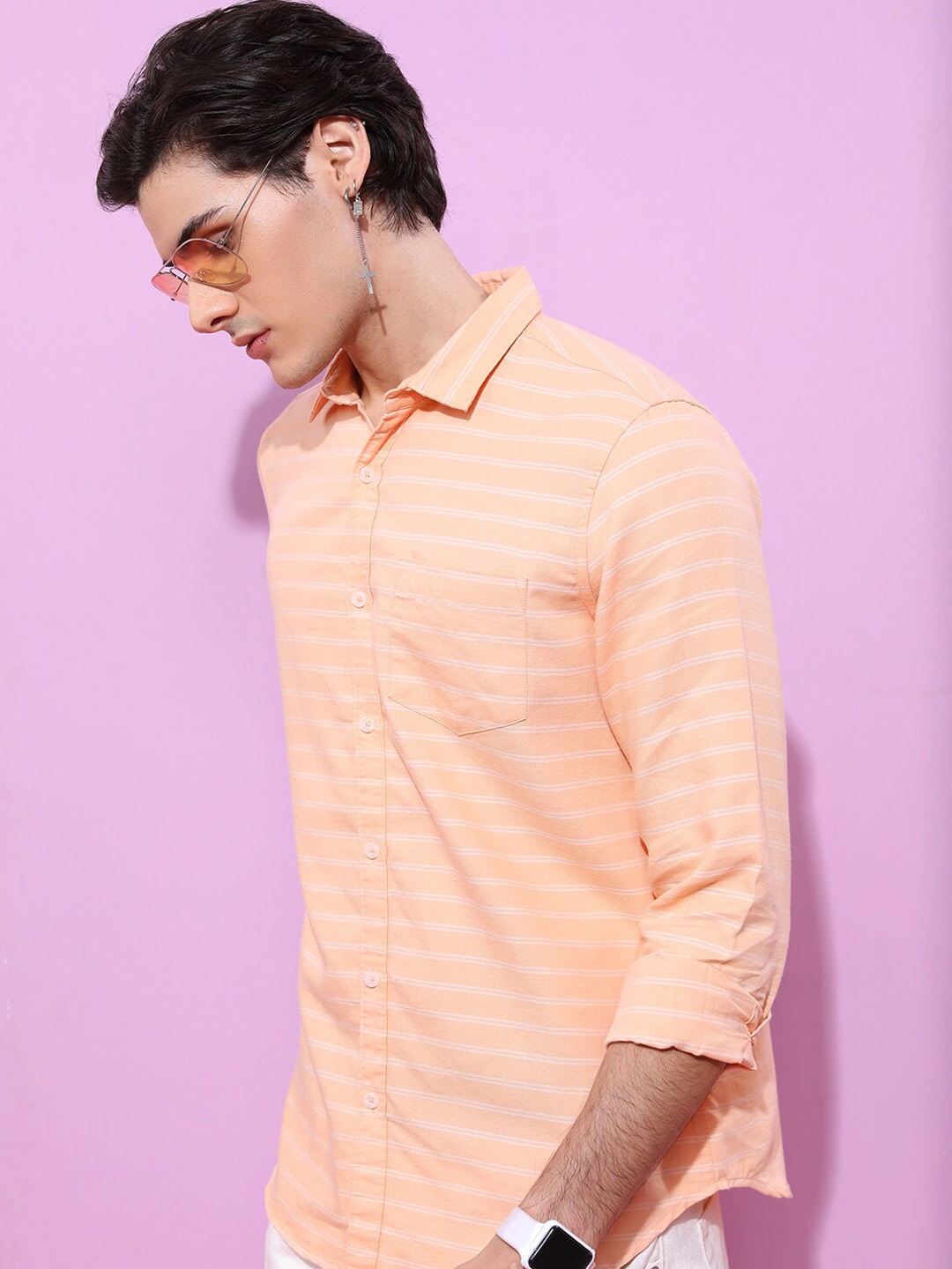 

KETCH Slim Fit Striped Casual Shirt, Orange