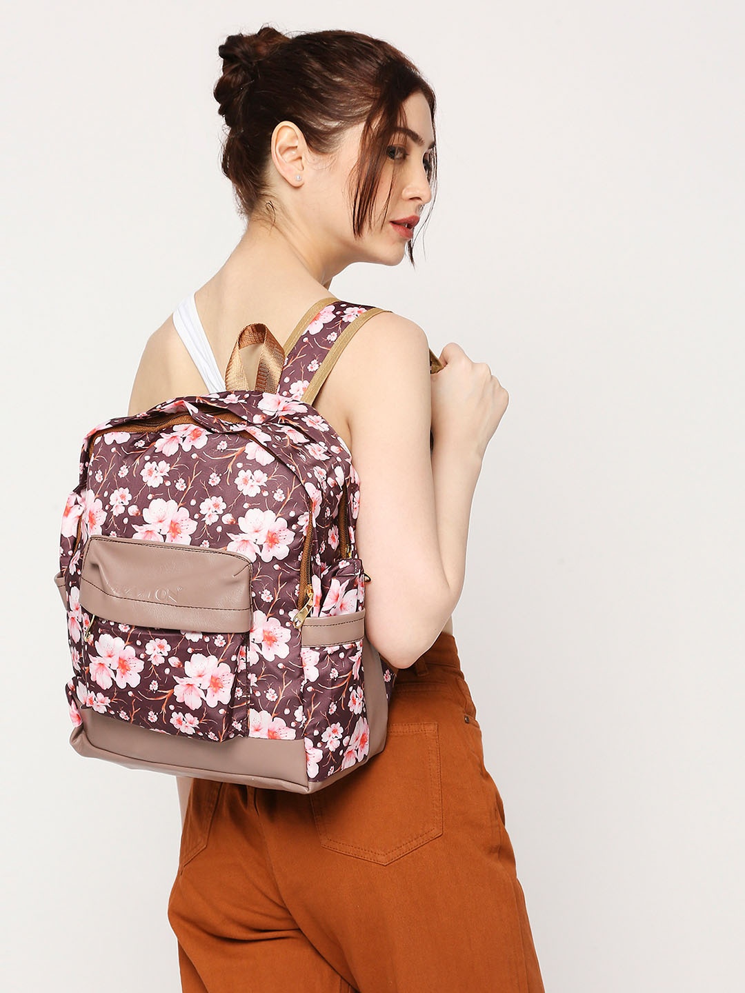 

CRAYTON Floral Printed Backpack with Compression Straps, Brown