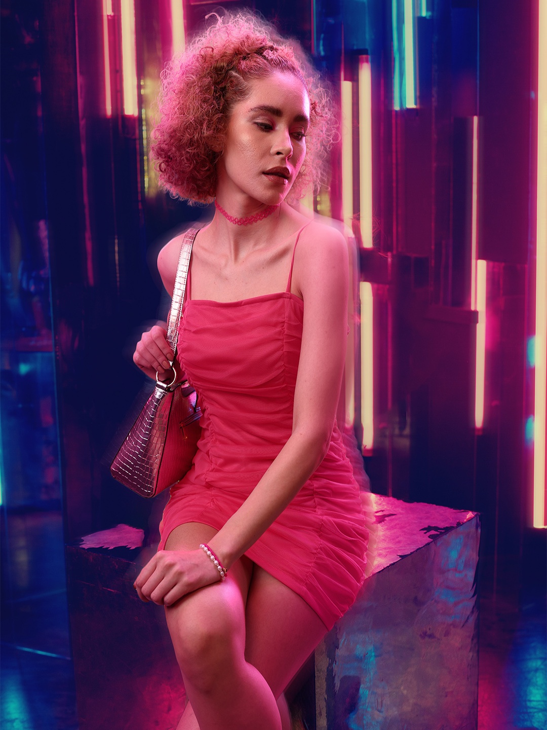 

Tokyo Talkies Pink Shoulder Straps Ruched Sheath Dress