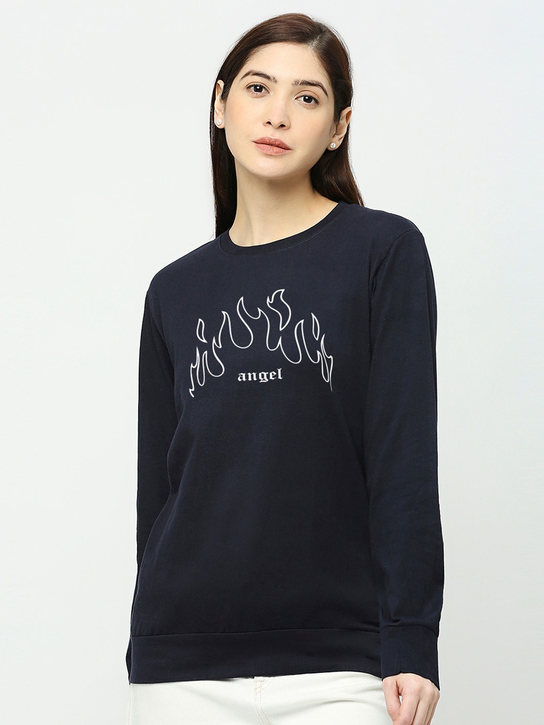 STATUS MANTRA Typography Printed Cotton Knitted T-shirt, Navy blue
