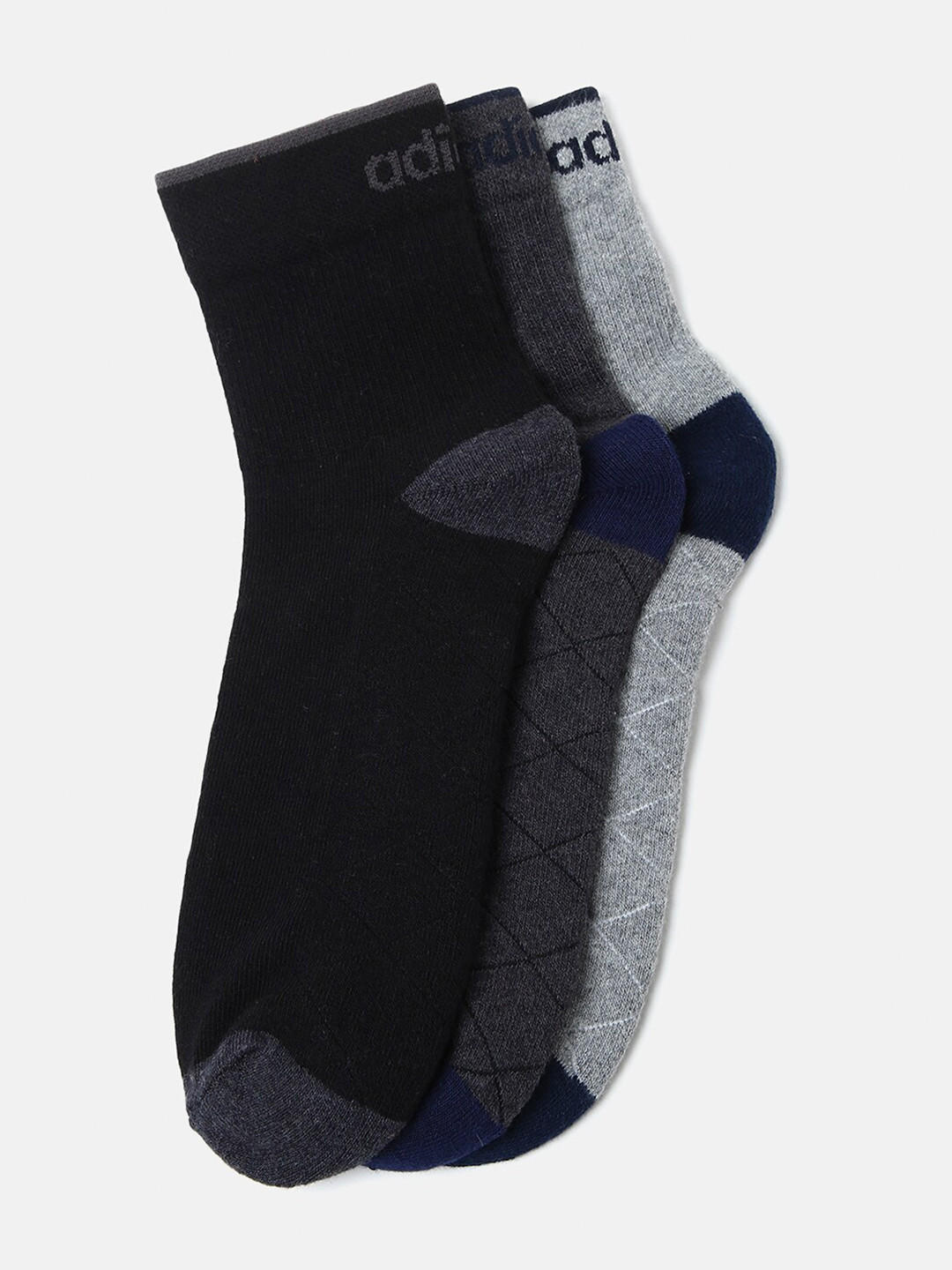 

ADIDAS Men Pack Of 3 Half Cushion Ankle Length Socks, Grey melange