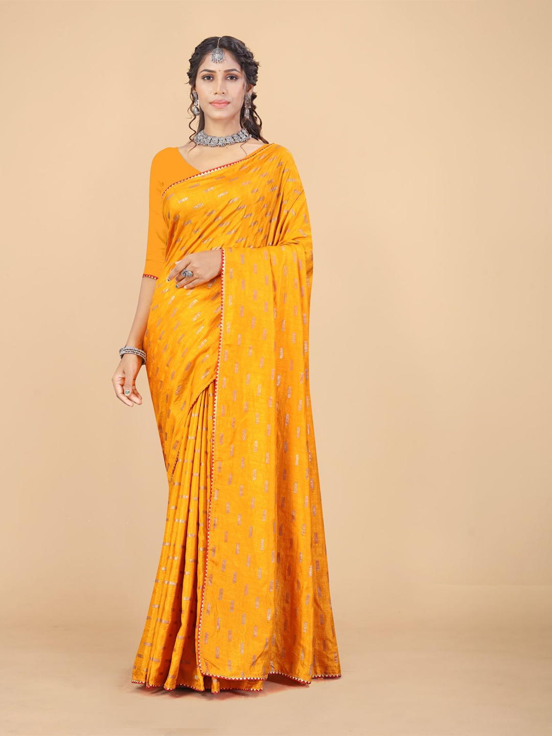 

MAGMINA Ethnic Motifs Woven Design Zari Banarasi Saree, Yellow