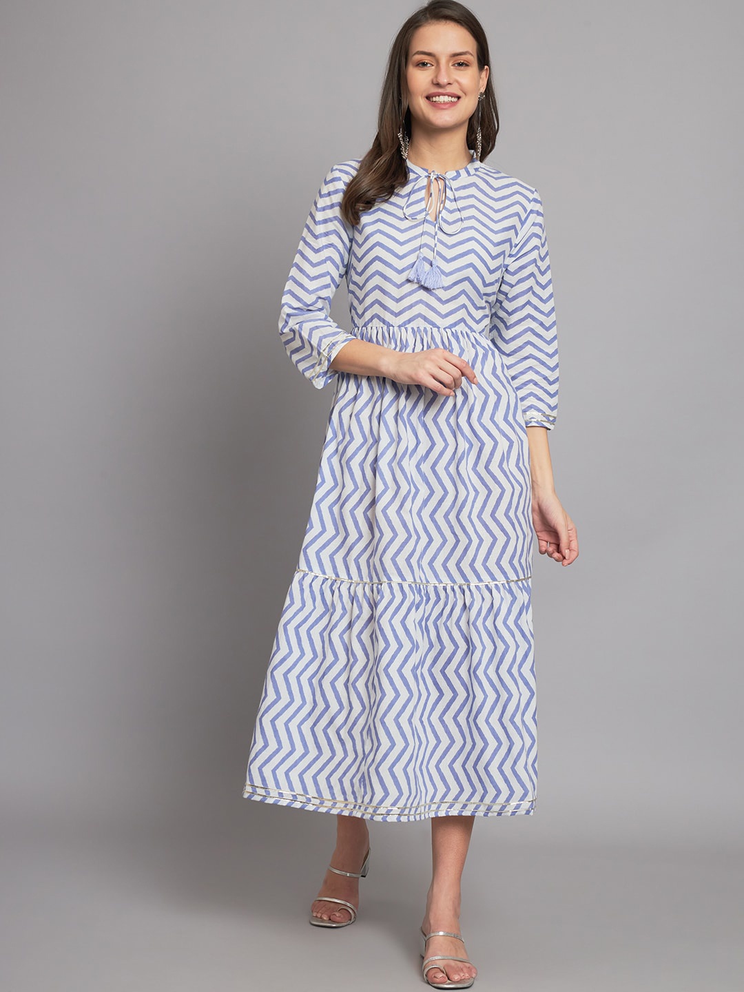 

Sutidora Geometric Printed Pure Cotton A-line Ethnic Dress, Blue