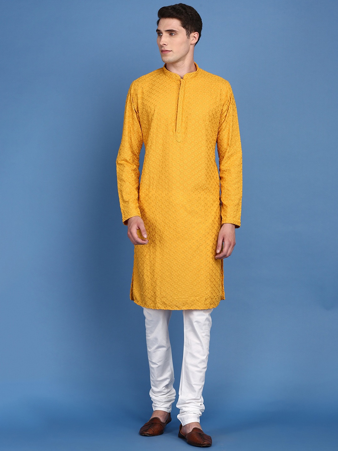 

Sanwara Regular Chikankari Straight Kurta With Churidar, Mustard