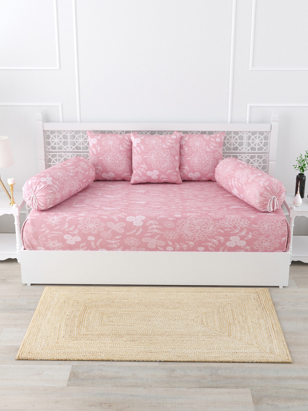 

Salona Bichona Pink 6 Pieces Printed 144 TC Diwan Set