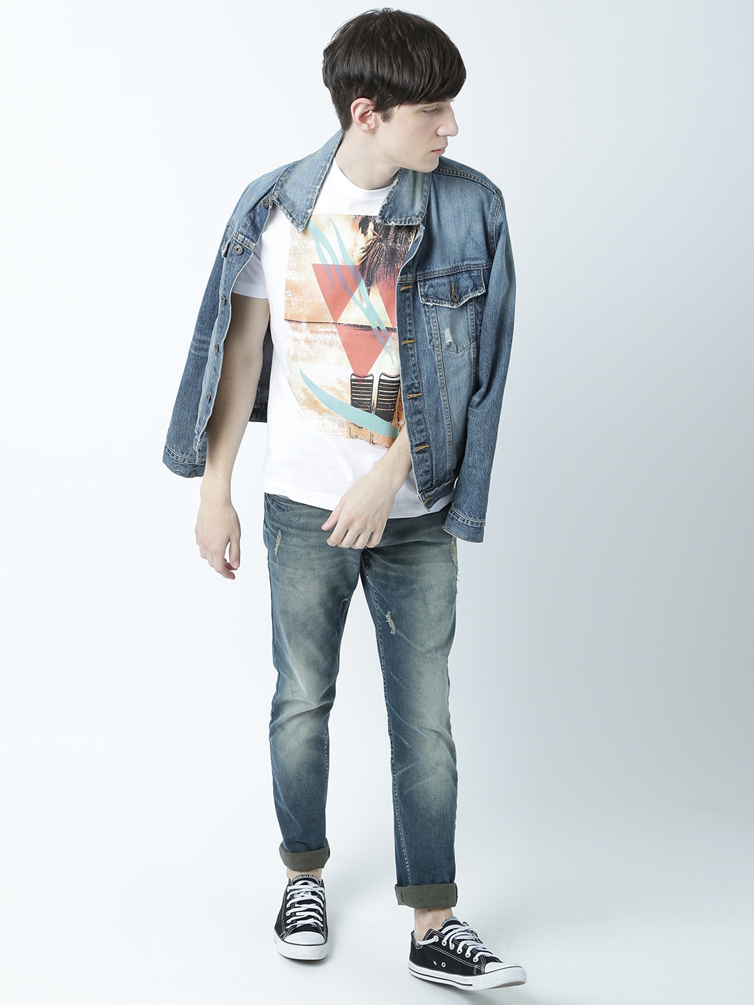 

Huetrap Men White Printed Round Neck T-shirt
