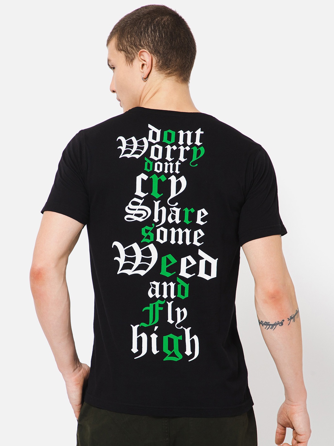 

PUNK Typography Printed Cotton T-shirt, Black