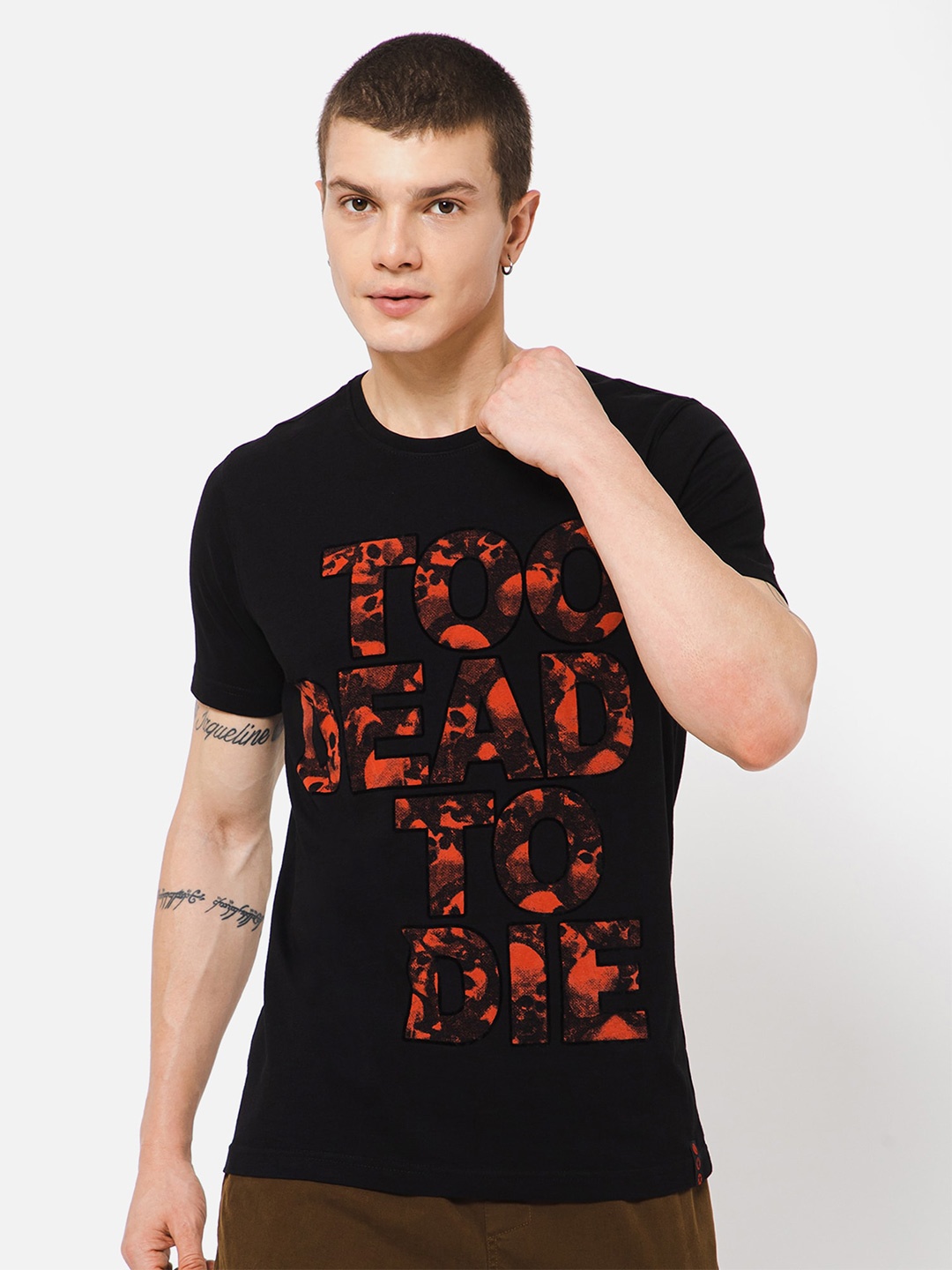 

PUNK Typography Printed Cotton T-shirt, Black