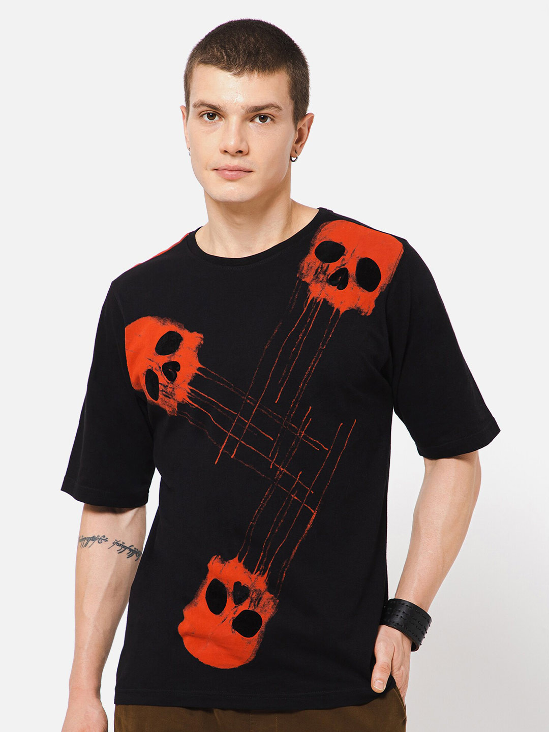 

PUNK Graphic Printed Oversized Cotton T-shirt, Black