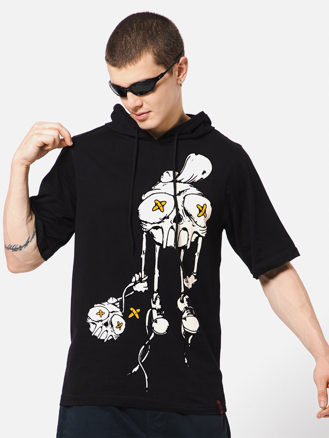 

PUNK Graphic Printed Oversized Cotton T-shirt, Black