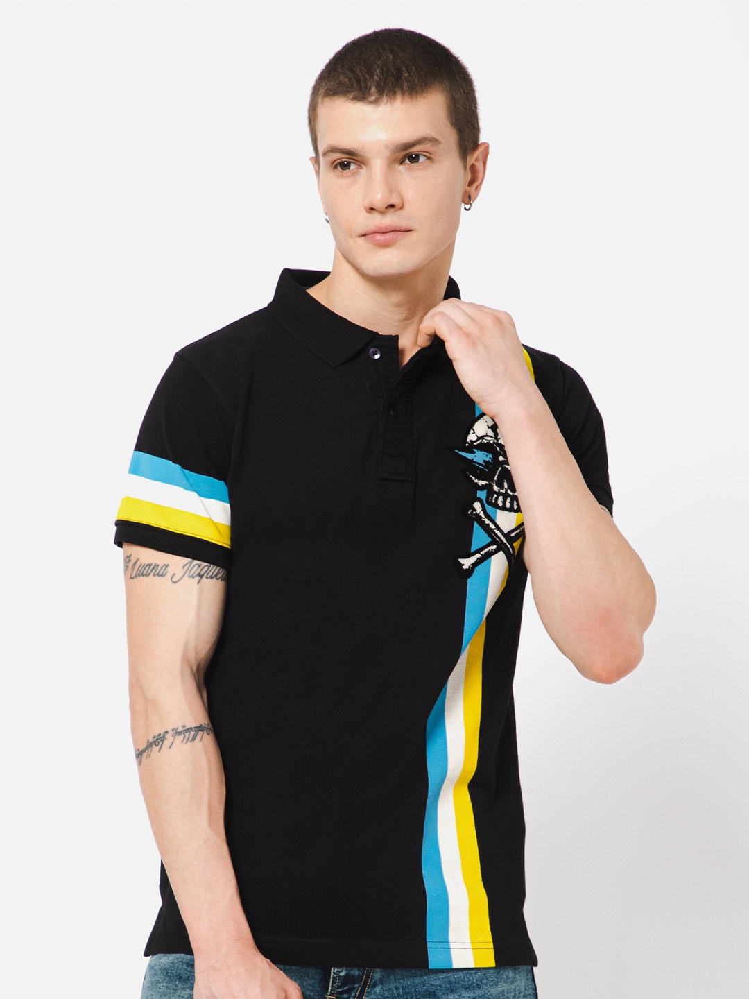 

PUNK Polo Collar Cotton T-shirt, Black