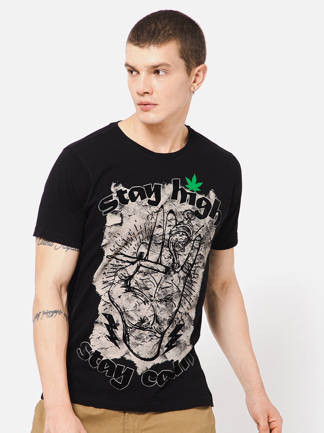 

PUNK Graphic Printed Cotton T-shirt, Black