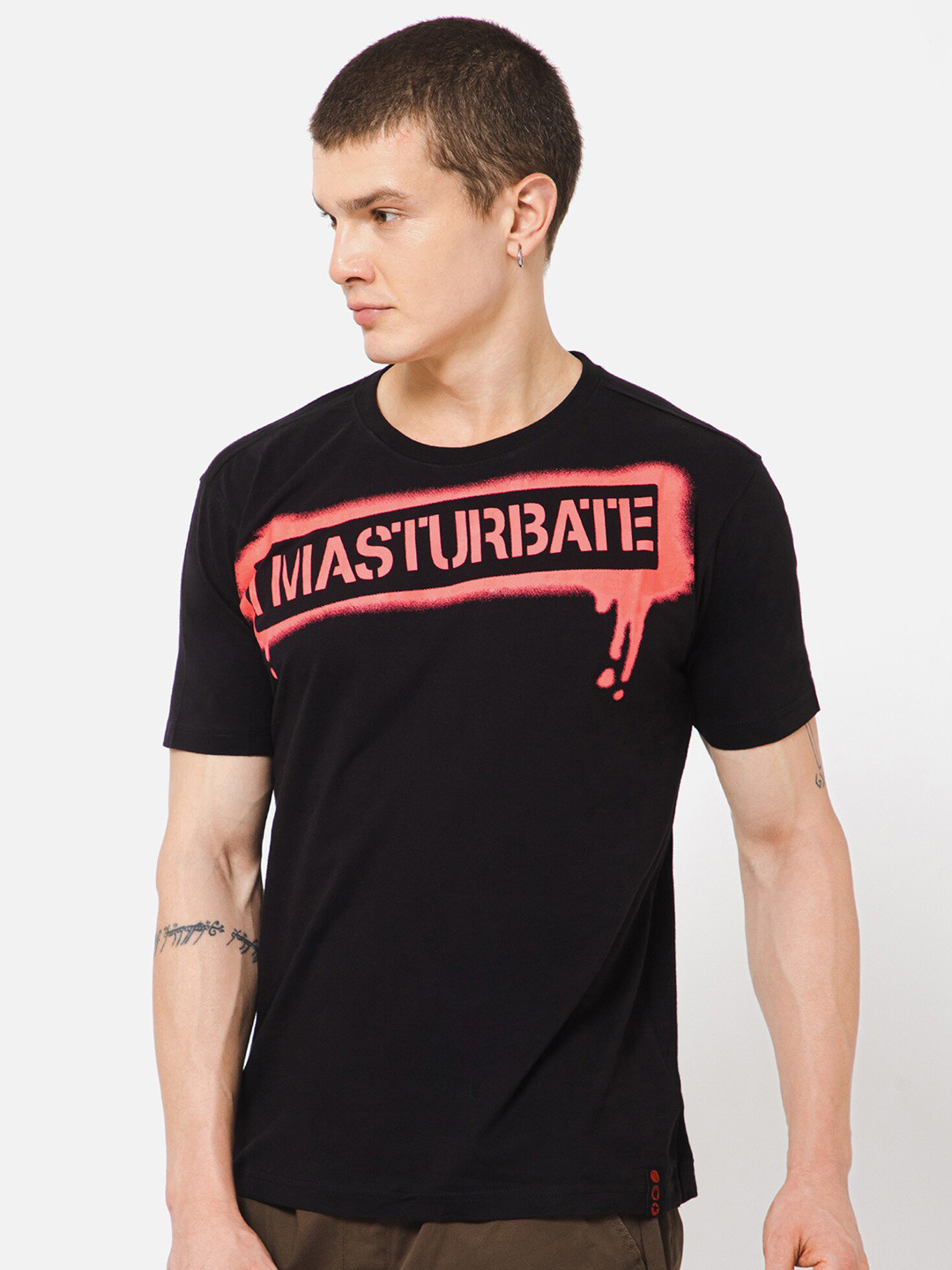 

PUNK Typography Printed Cotton T-shirt, Black