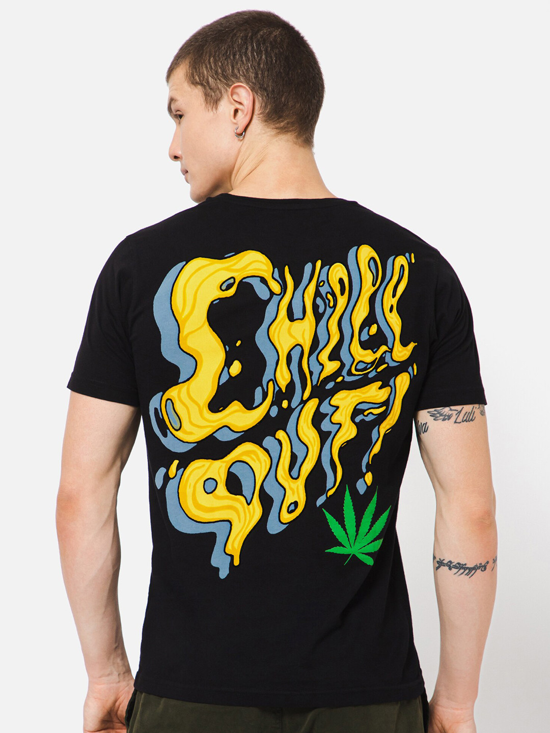 

PUNK Typography Printed Cotton T-shirt, Black