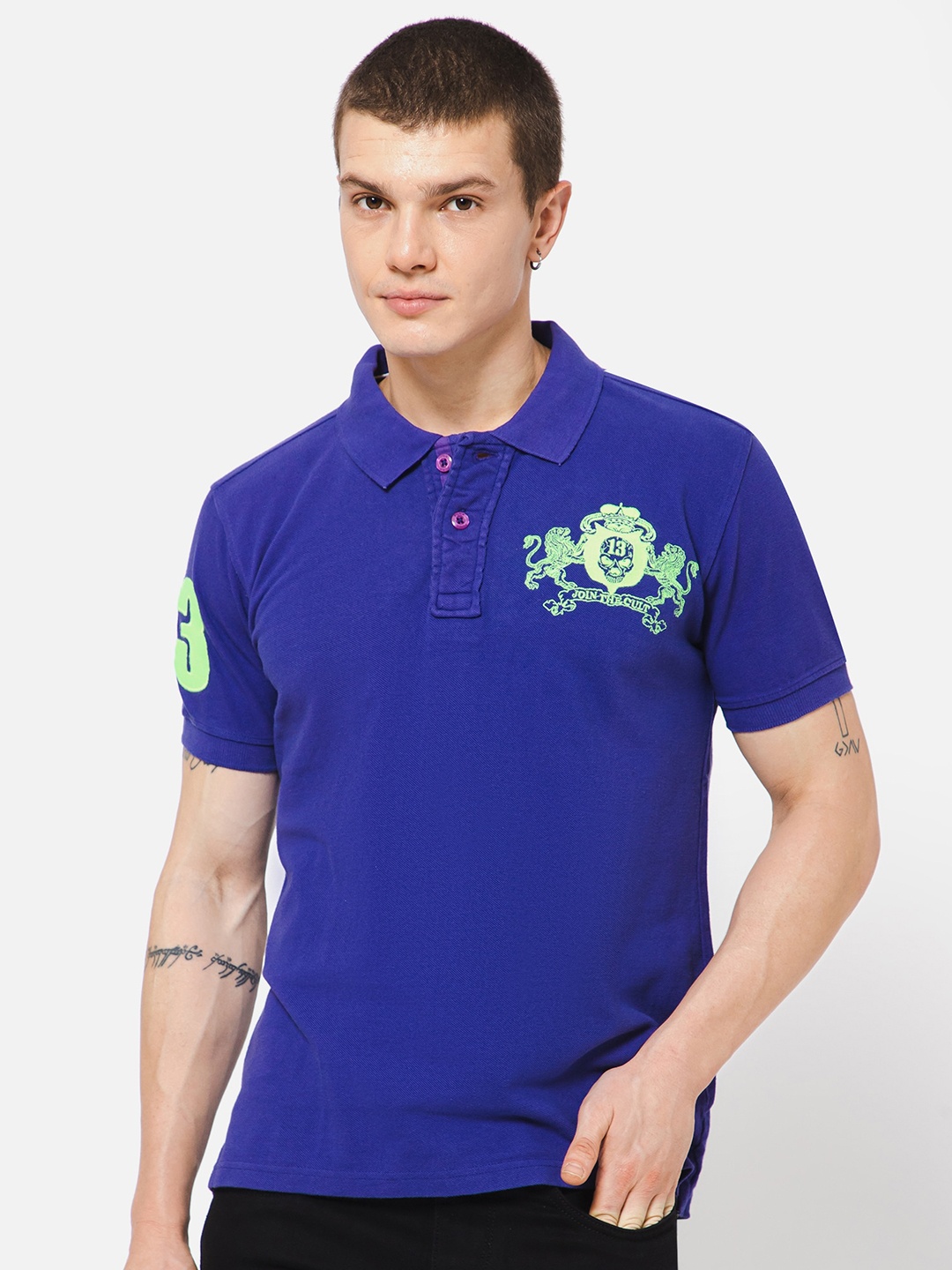 

PUNK Polo Collar Cotton T-shirt, Blue