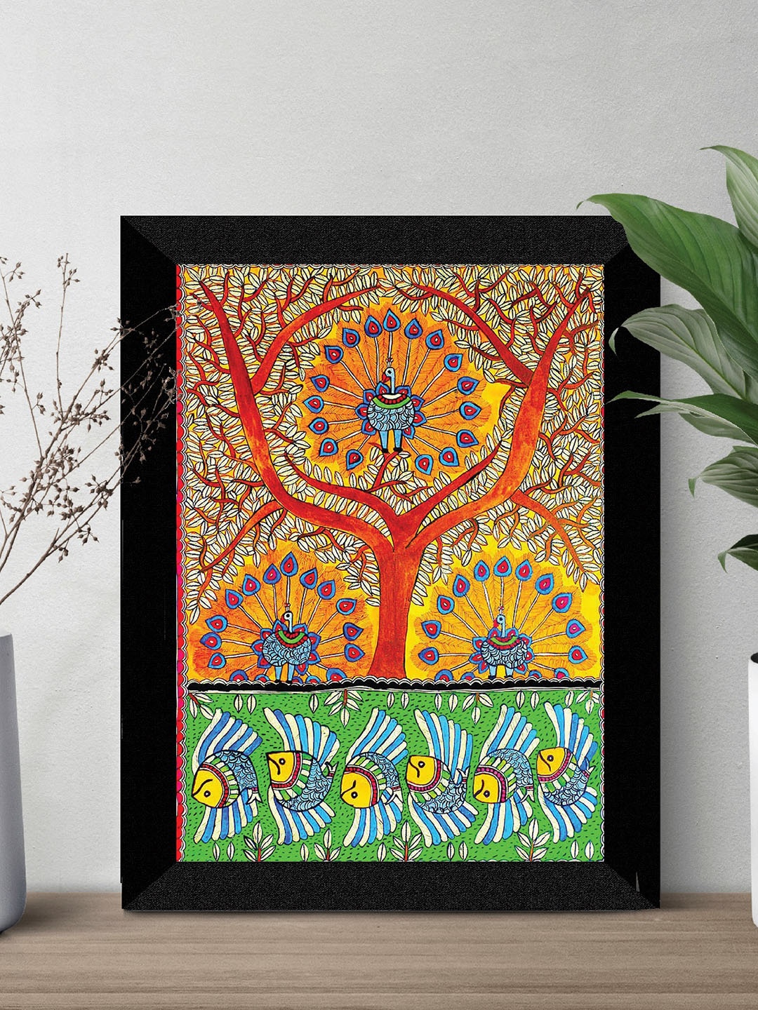 

SAF Red & Green Madhubani Printed Printed Framed Wall Art