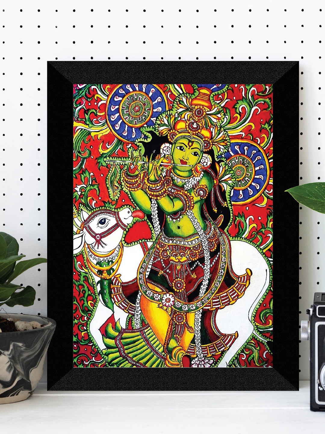 

SAF Black & Green Kerela Mural Religious Painting Framed Wall Art