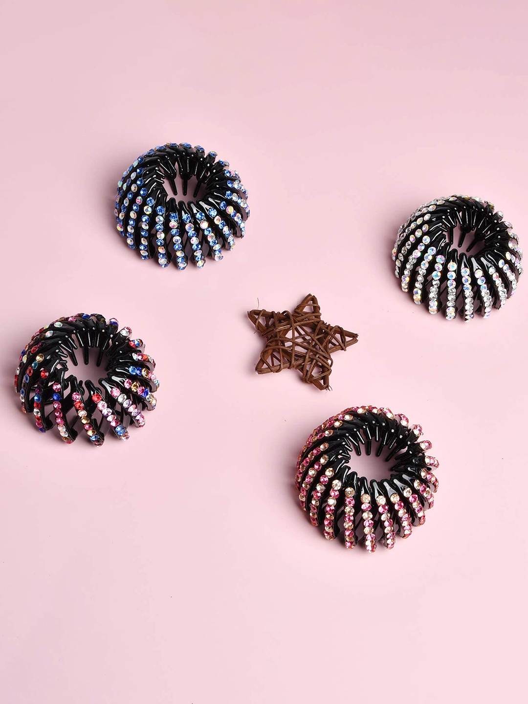 

CHRONEX Set Of 4 Embellished Ponytail Holders, Black