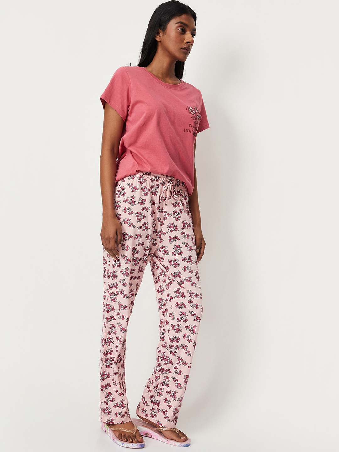 

max Floral Printed Pure Cotton Night suit, Coral
