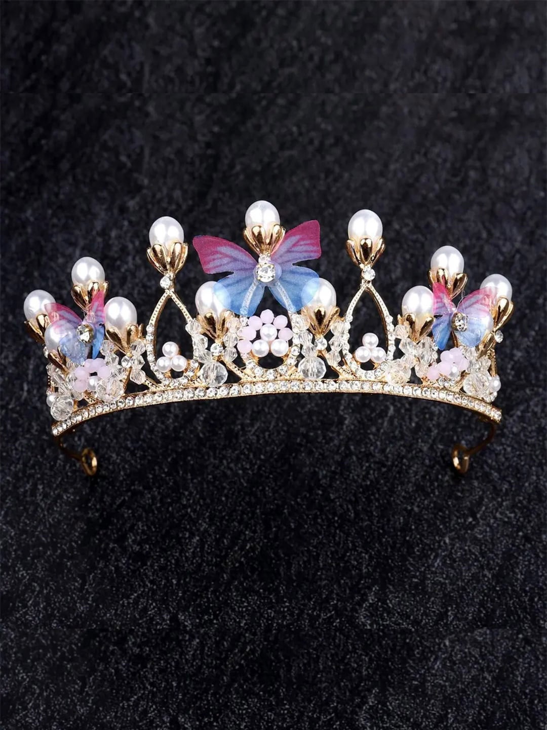 

YouBella Women Butterfly Pattern Crystal Studded & Beaded Tiara, Gold