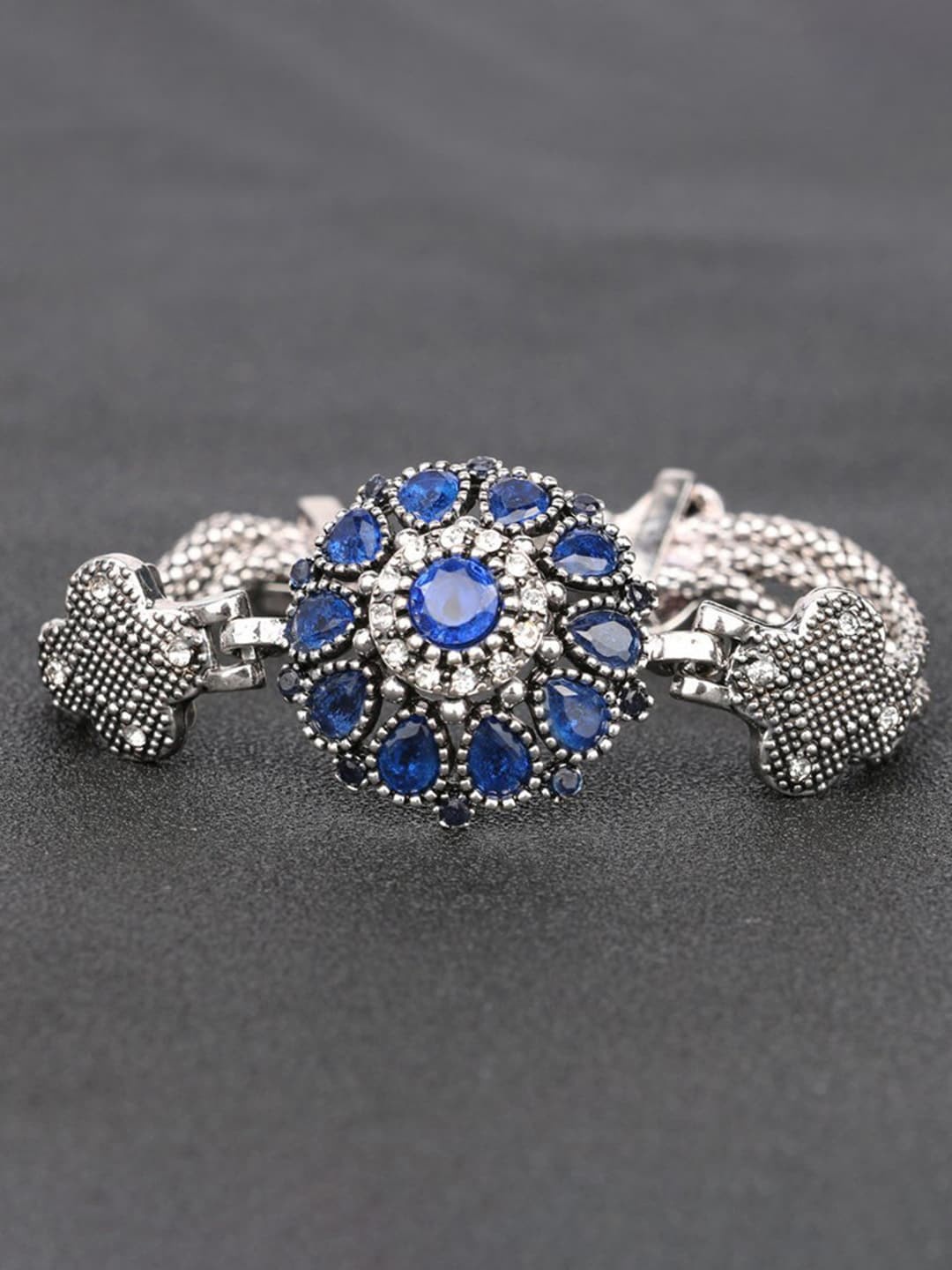 

YouBella Women Silver-Plated Oxidised Stone Studded Link Bracelet