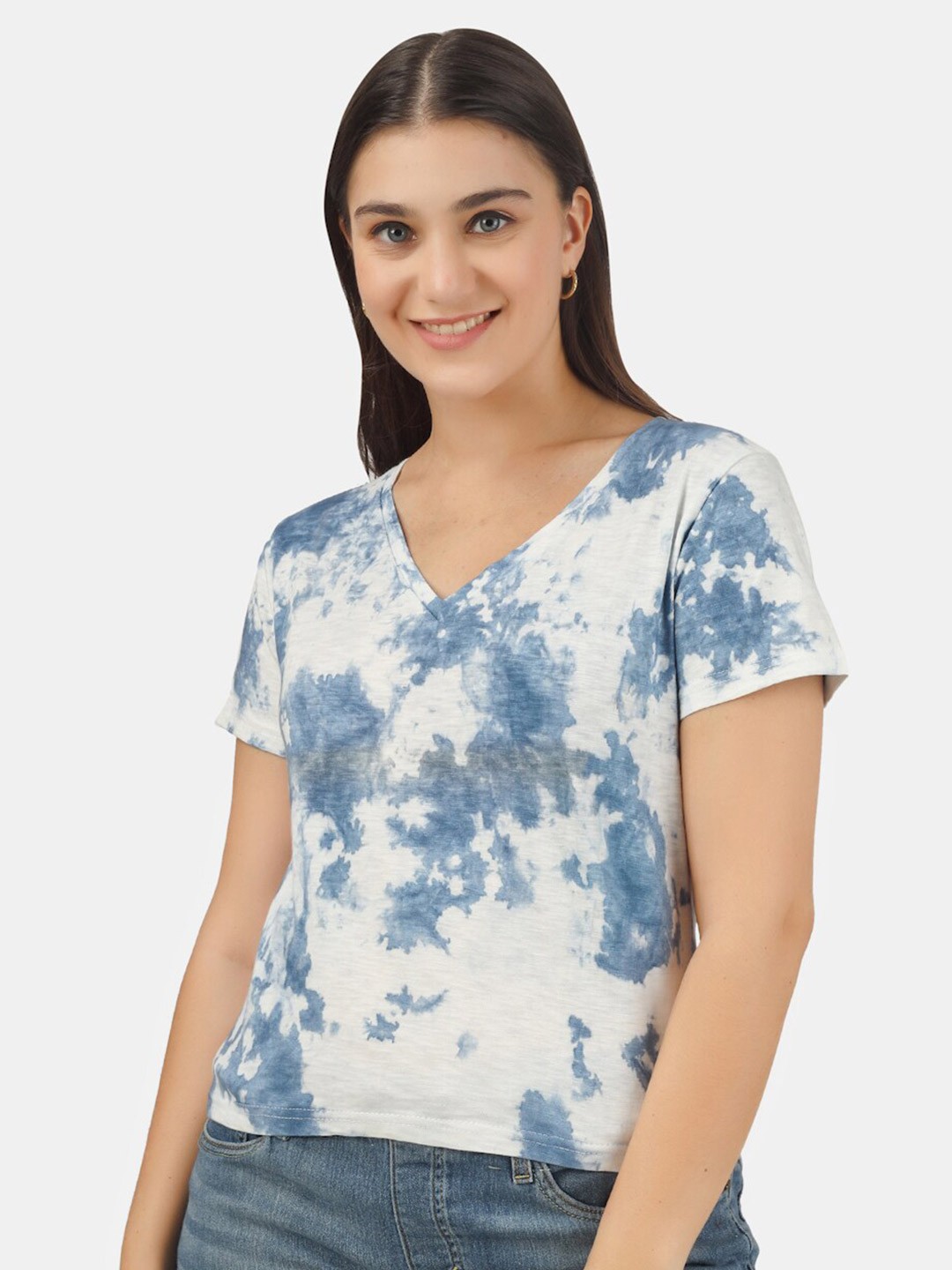 

HILL STREET Tie & Dyed V-Neck Cotton Top, Blue