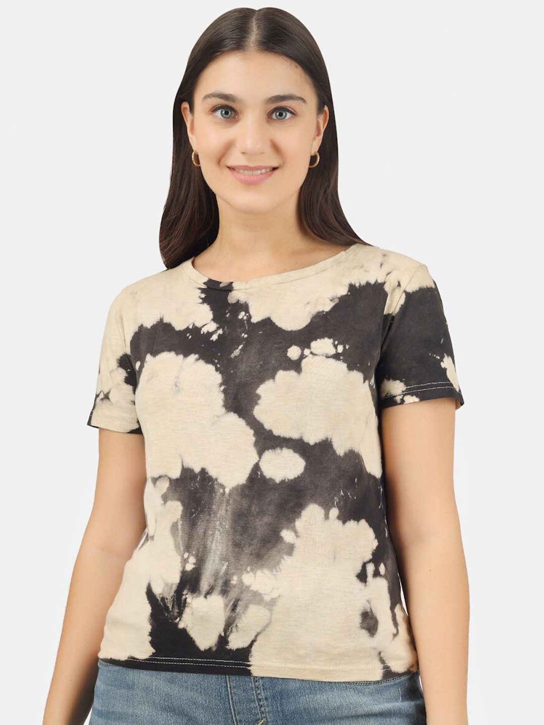 

HILL STREET Abstract Printed Cotton Top, Beige