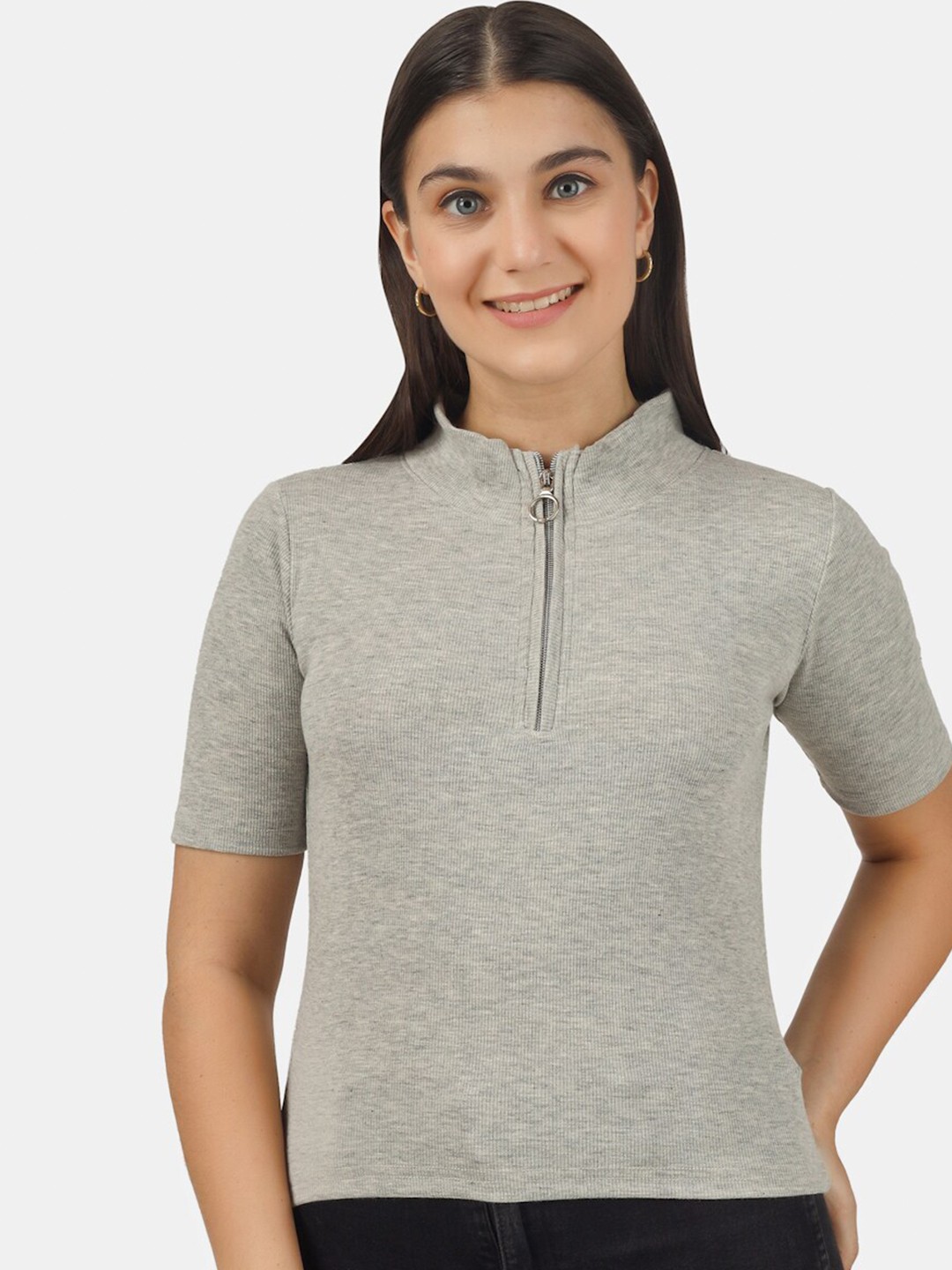 

HILL STREET High Neck Cotton Top, Grey