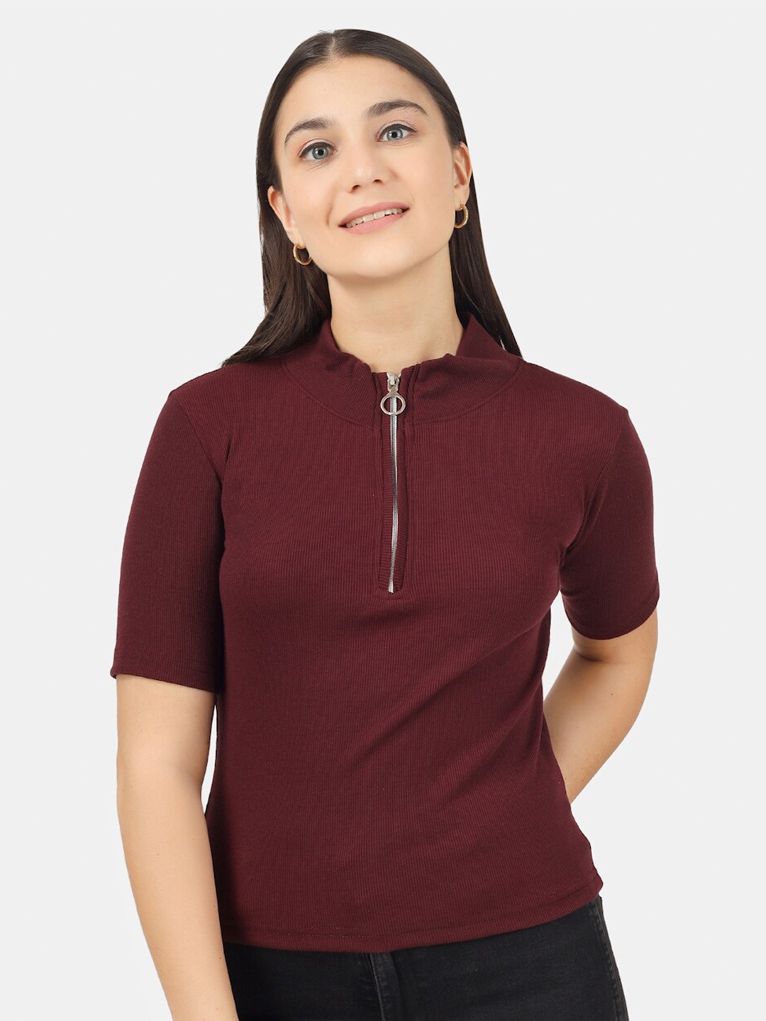 

BAESD High Neck Cotton Top, Maroon