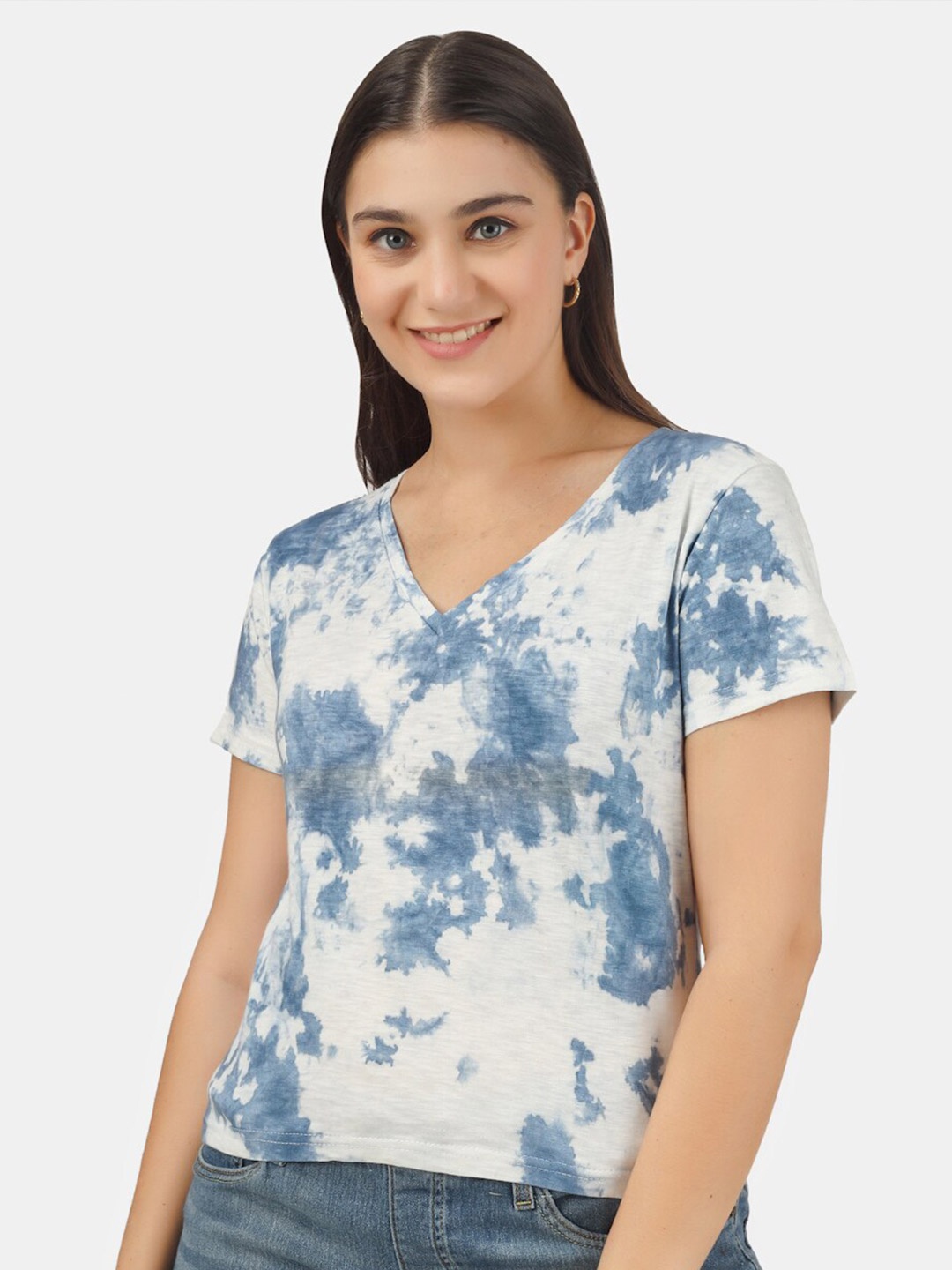 

BAESD Tie & Dye V-Neck Cotton Top, Blue