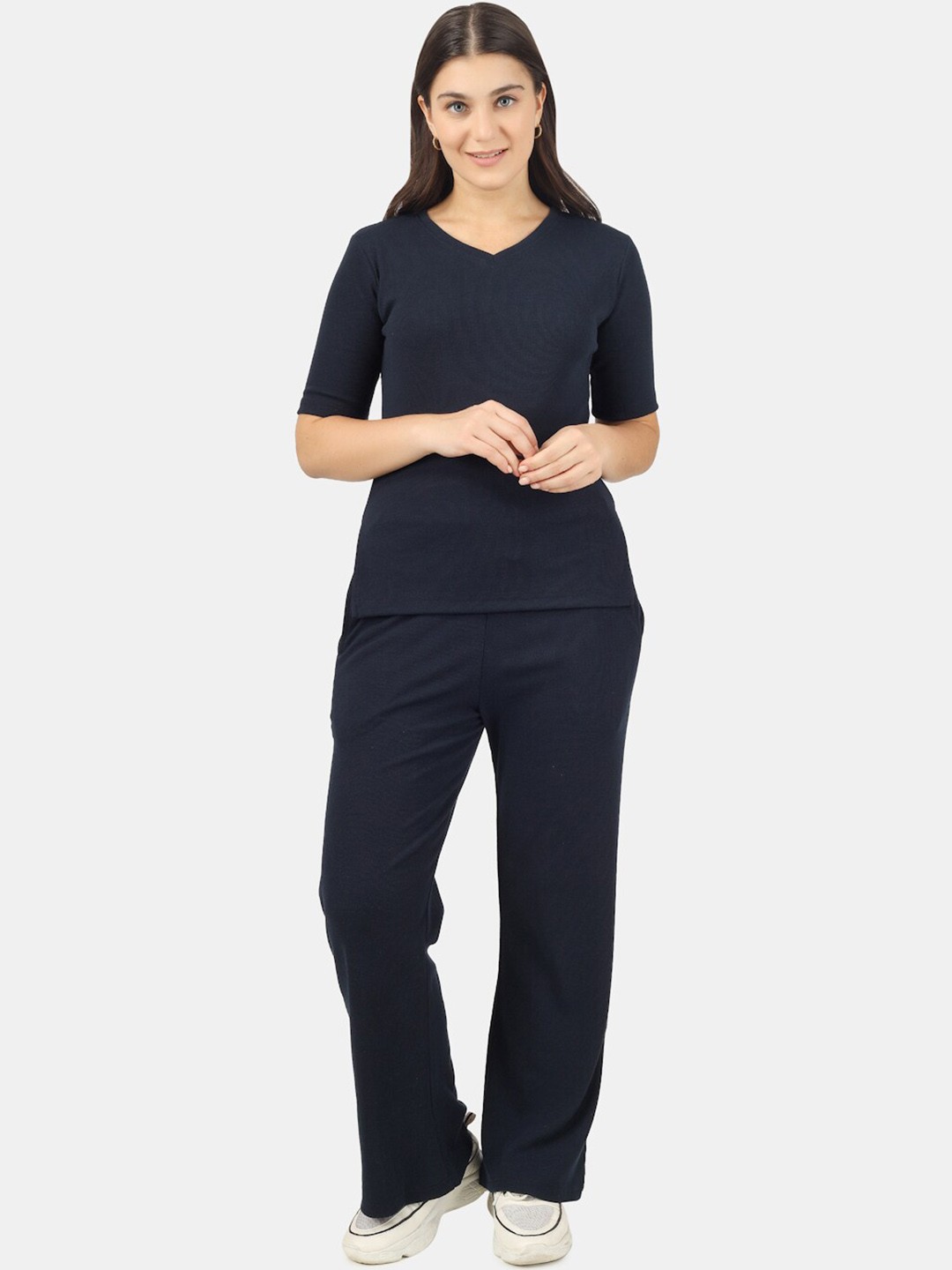 

BAESD V-Neck Top With Trouser, Navy blue