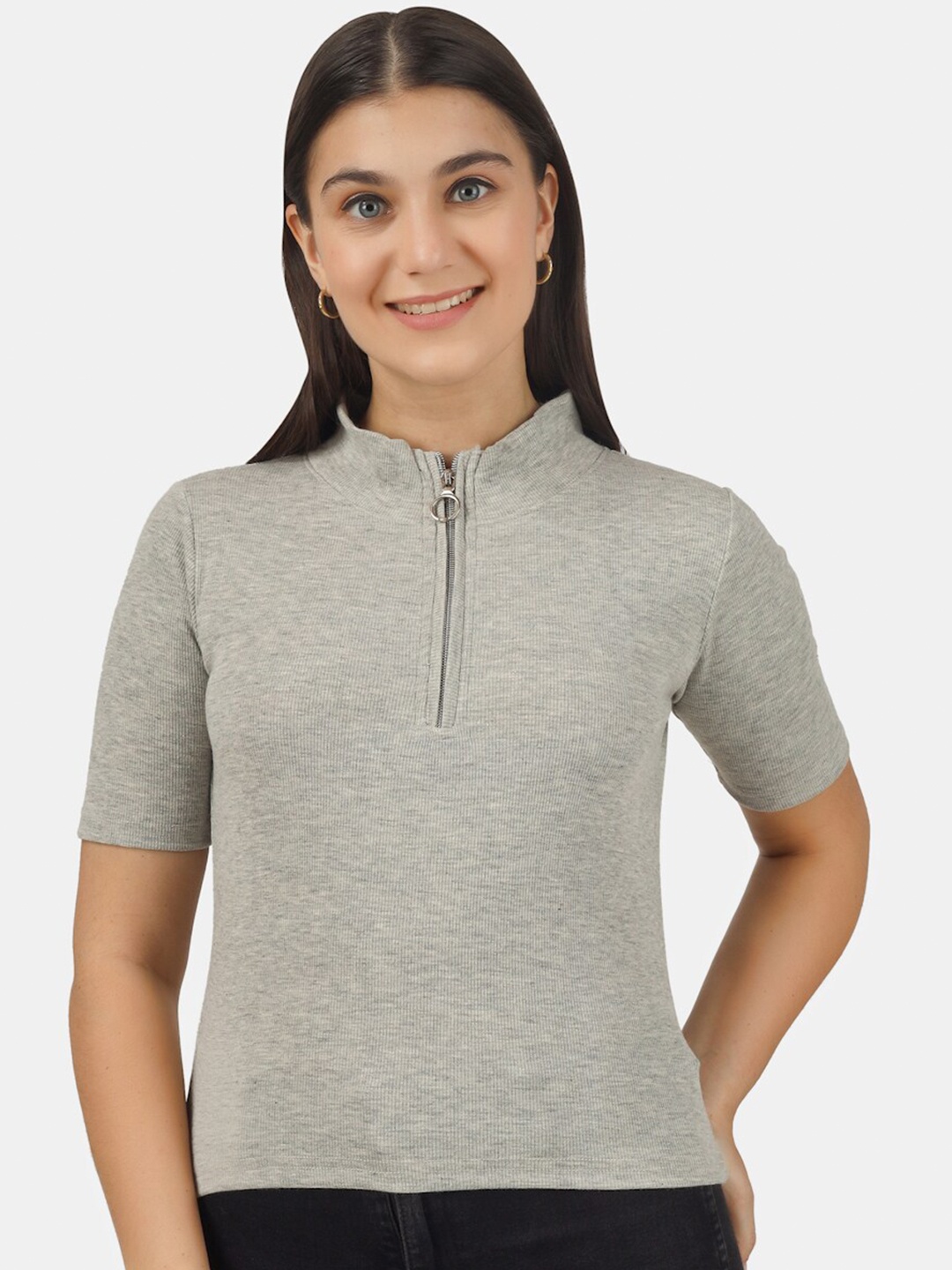 

BAESD High Neck Cotton Top, Grey