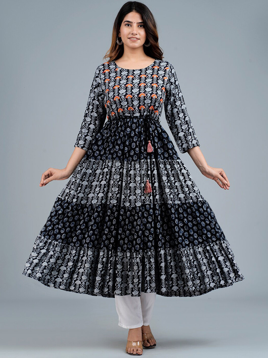 

KALINI Ethnic Motifs Printed Anarkali Kurta, Black