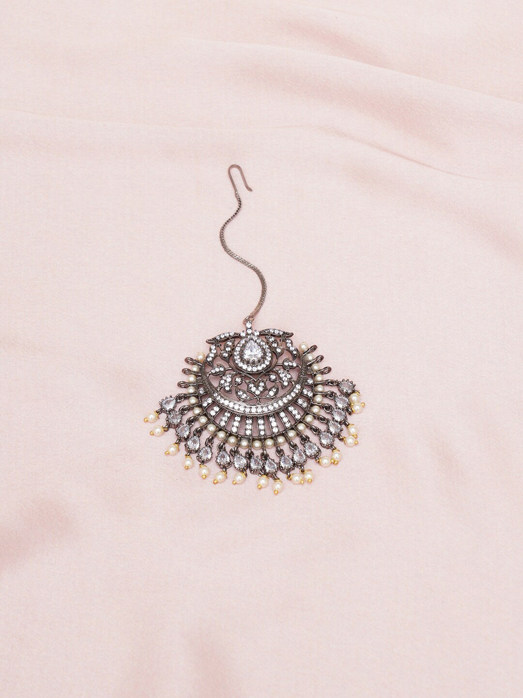 

RITU SINGH Rhodium-Plated American Diamond-Studded Maang Tikka, Silver