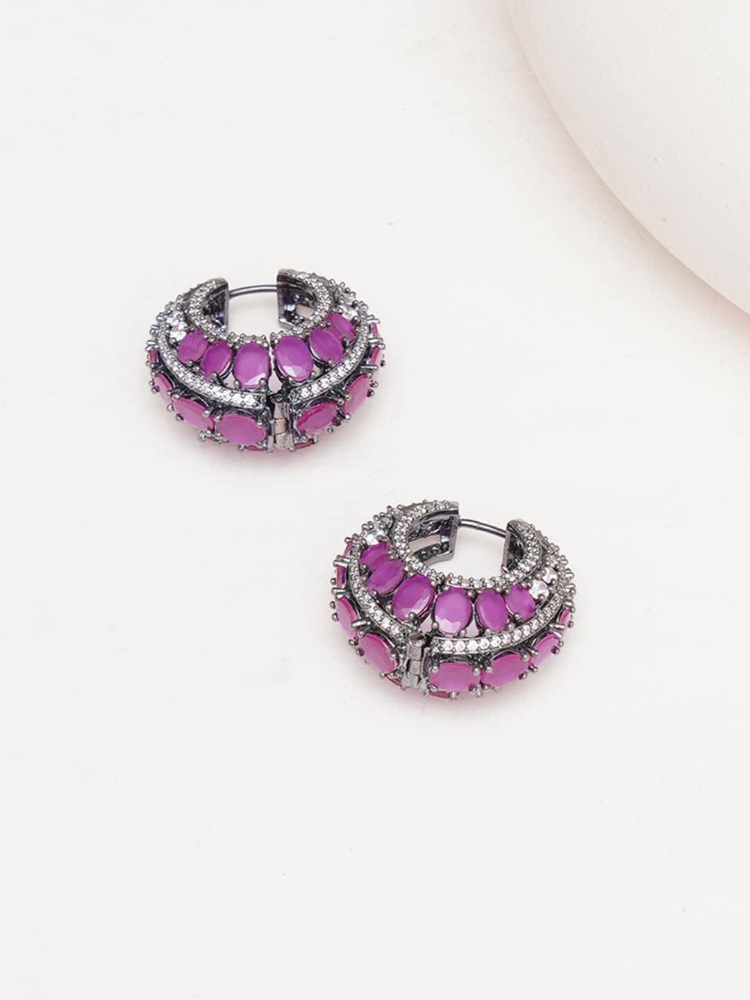 

RITU SINGH Rhodium-Plated Contemporary Hoop Earrings, Purple