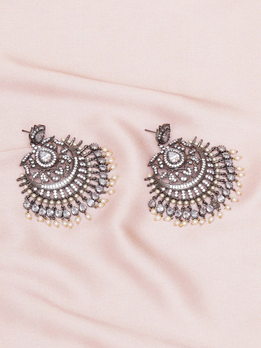 

RITU SINGH Rhodium-Plated Contemporary Chandbalis Earrings, Silver