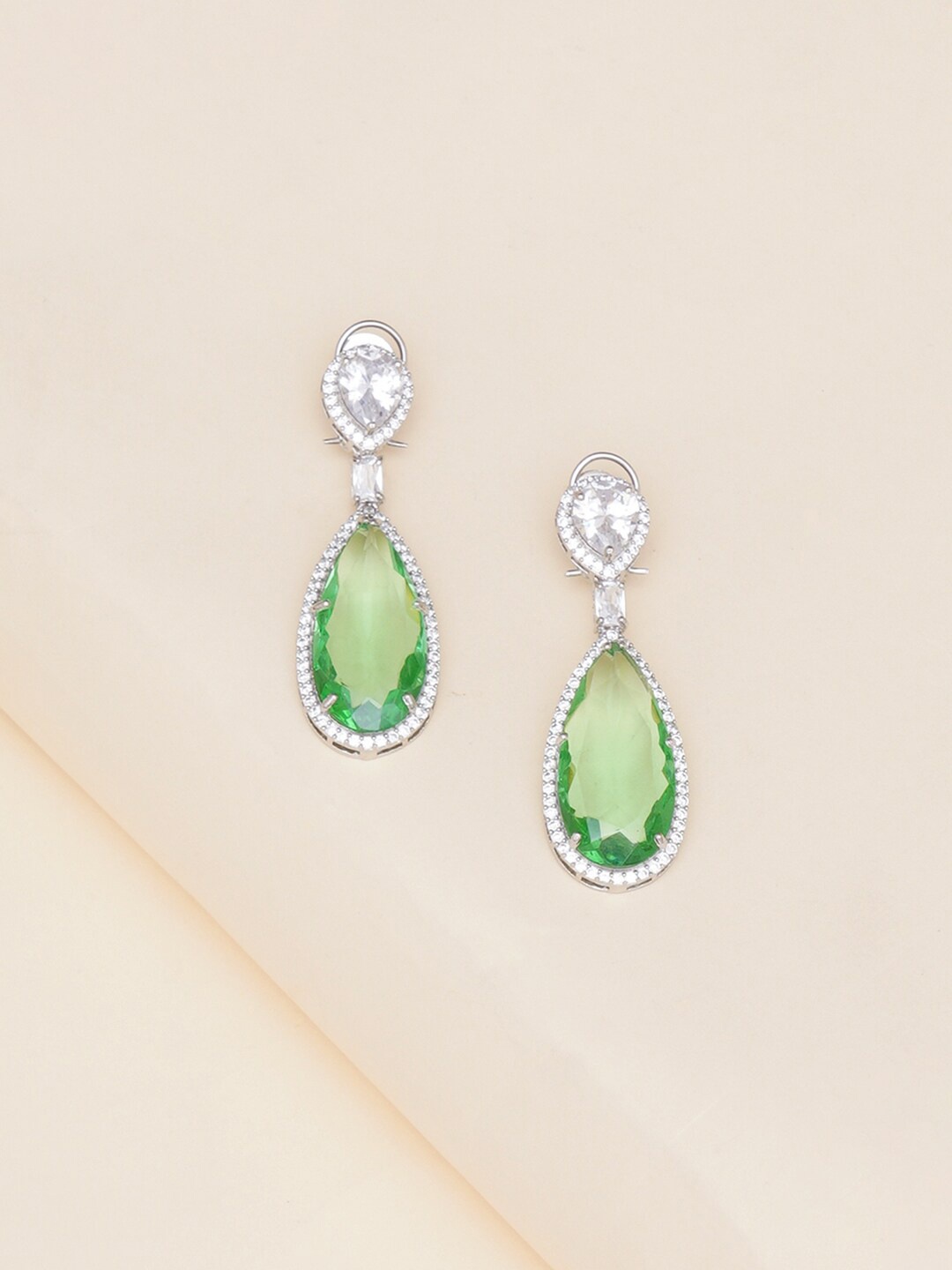 

RITU SINGH Silver-Plated Crystals-Studded Drop Earrings