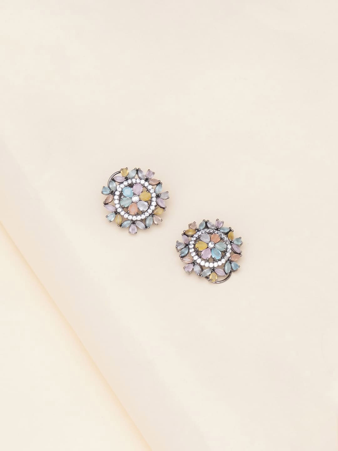 

RITU SINGH Rhodium-Plated Crystals-Studded Studs Earrings, Silver