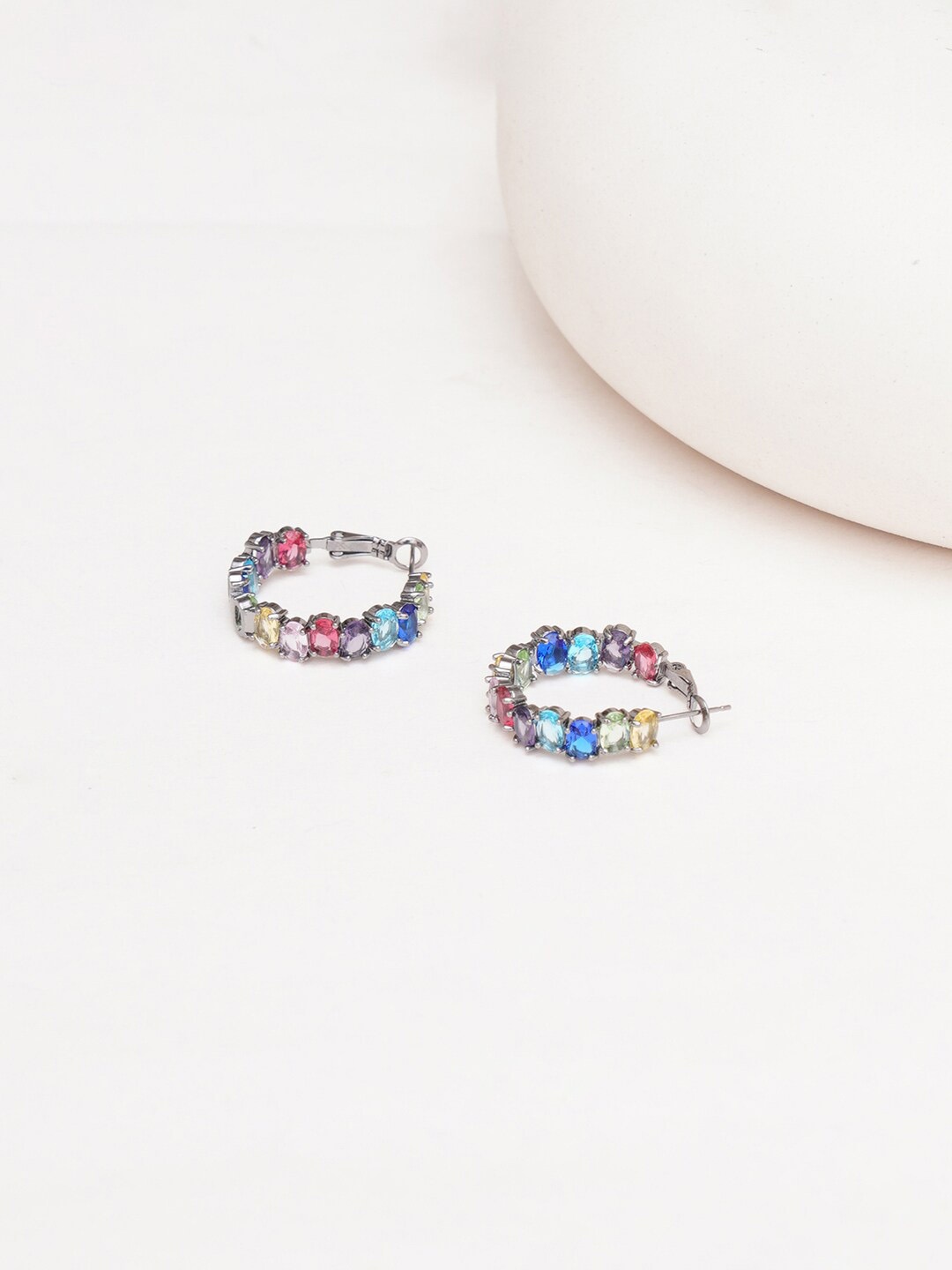 

RITU SINGH Rhodium-Plated Crystals-Studded Hoop Earrings, Silver