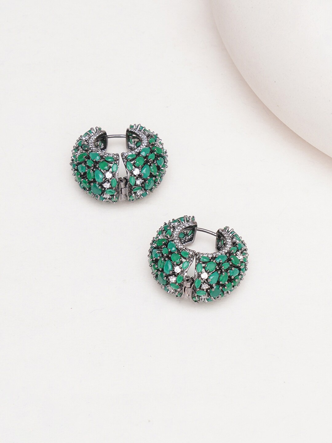 

RITU SINGH Rhodium-Plated Crystals-Studded Hoop Earrings, Silver