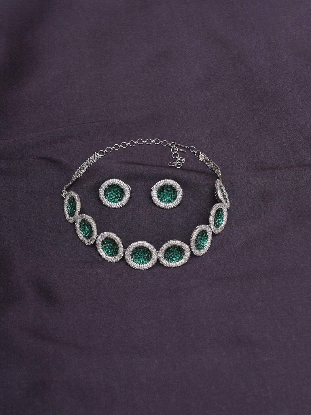 

RITU SINGH Silver-Plated & CZ-Studded Necklace & Earrings